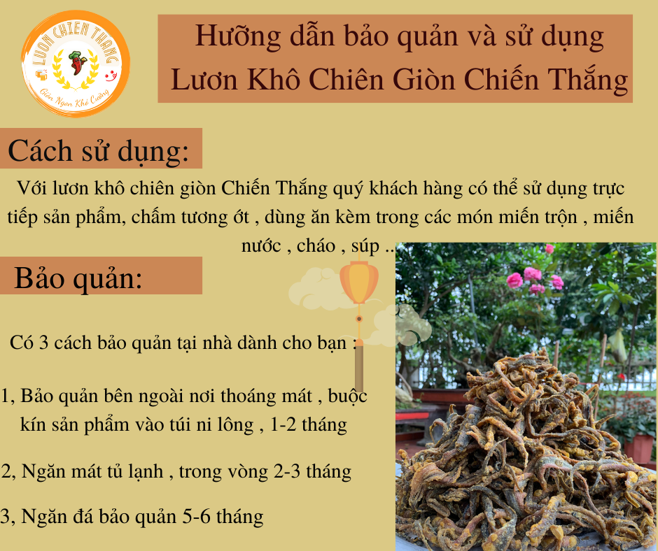 Hưỡng dẫn bảo quản và sử dụng Lươn Khô Chiên Giòn Chiến Thắng